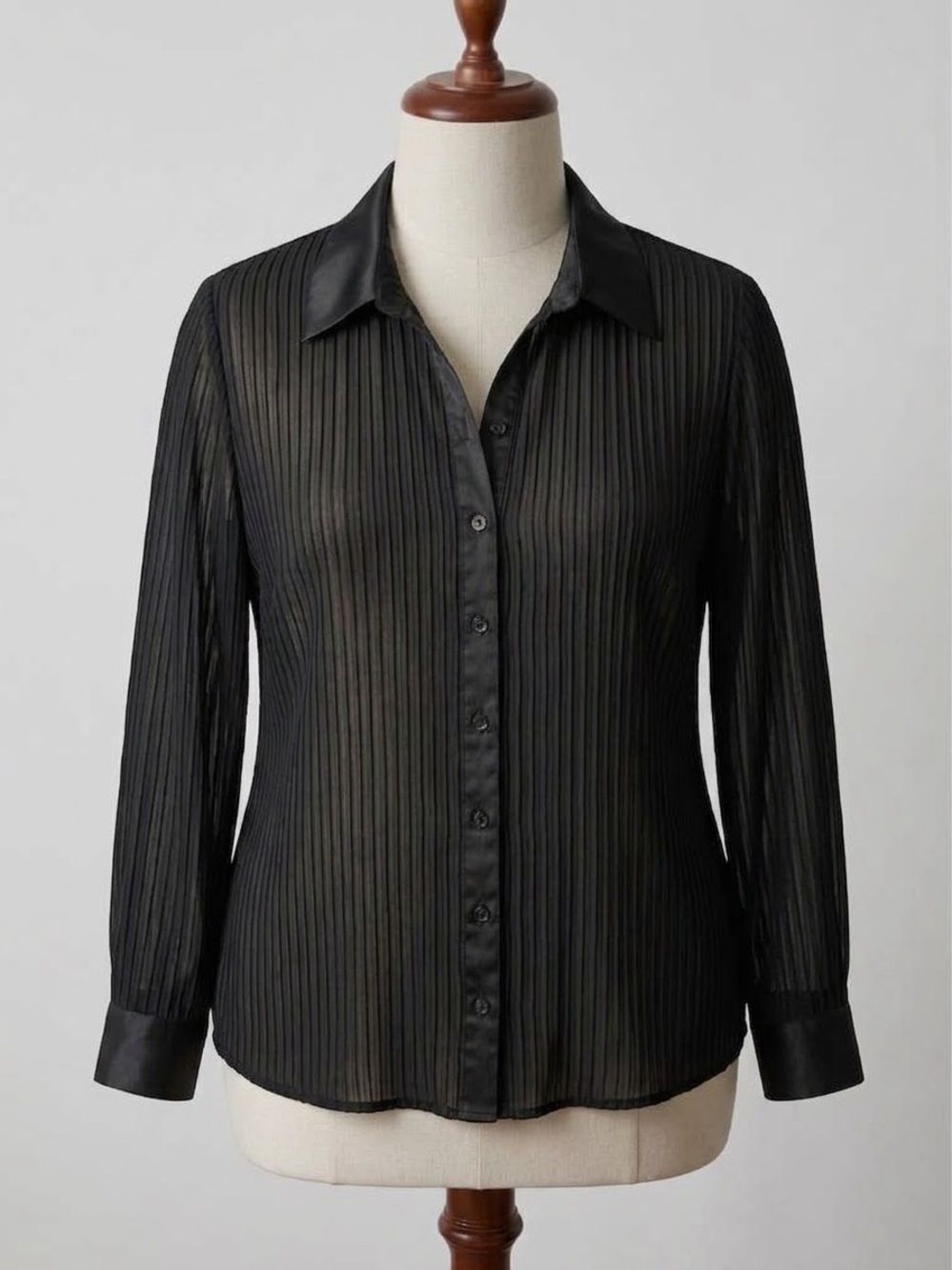 Lane Bryant Black Sheer Pleated Button-Down Blouse 26/28 Plus Size